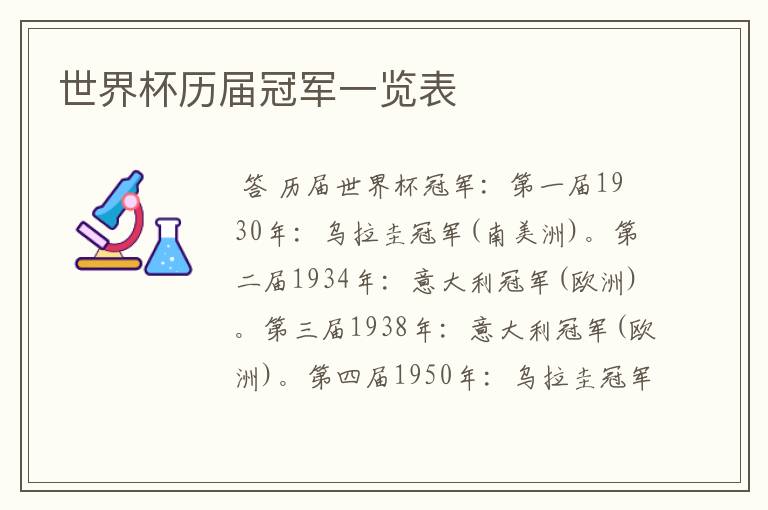 世界杯历届冠军一览表