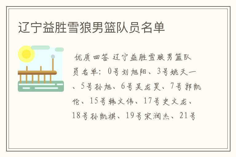 辽宁益胜雪狼男篮队员名单