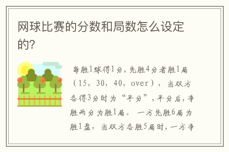 网球比赛的分数和局数怎么设定的?