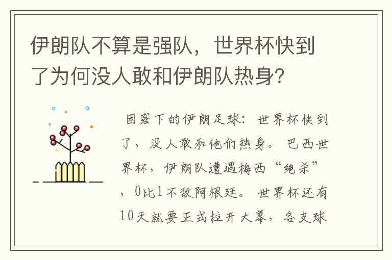伊朗队不算是强队，世界杯快到了为何没人敢和伊朗队热身？