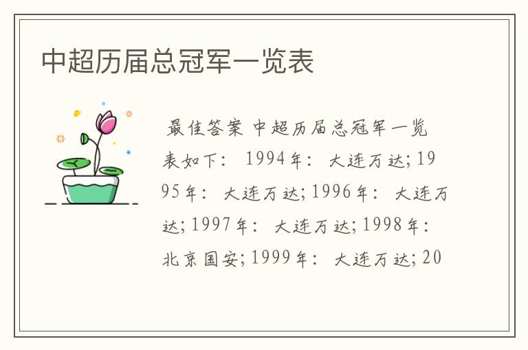 中超历届总冠军一览表