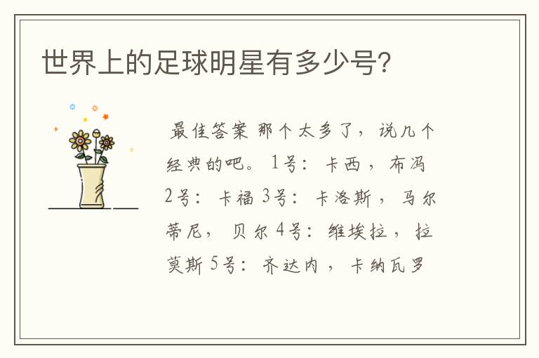世界上的足球明星有多少号?
