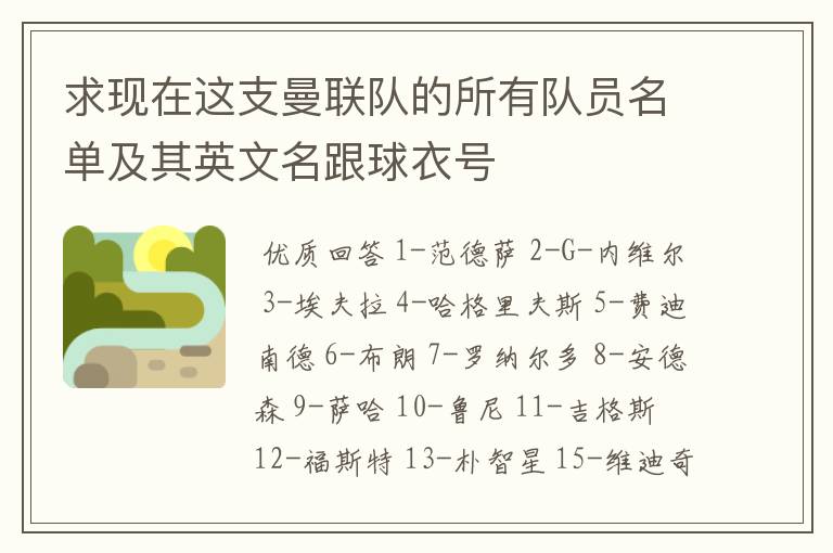 求现在这支曼联队的所有队员名单及其英文名跟球衣号