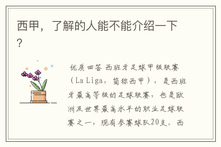 西甲,了解的人能不能介绍一下?
