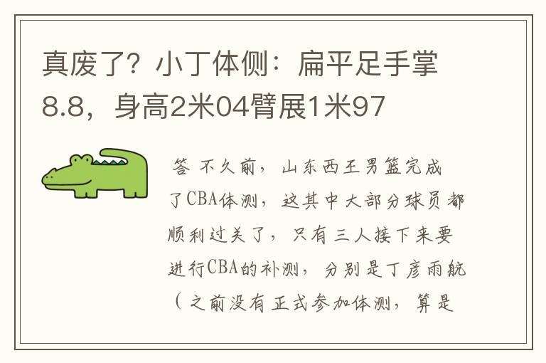 真废了？小丁体侧：扁平足手掌8.8，身高2米04臂展1米97