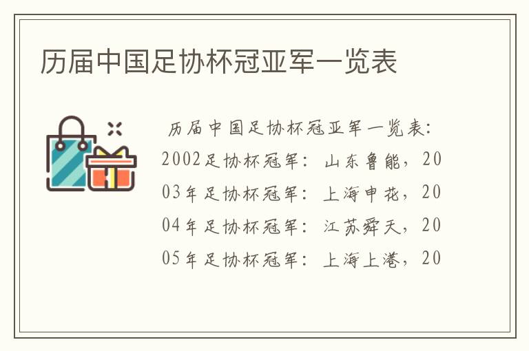 历届中国足协杯冠亚军一览表