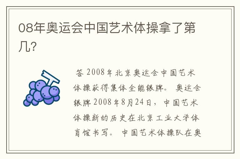08年奥运会中国艺术体操拿了第几？