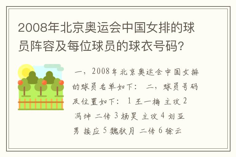 2008年北京奥运会中国女排的球员阵容及每位球员的球衣号码?