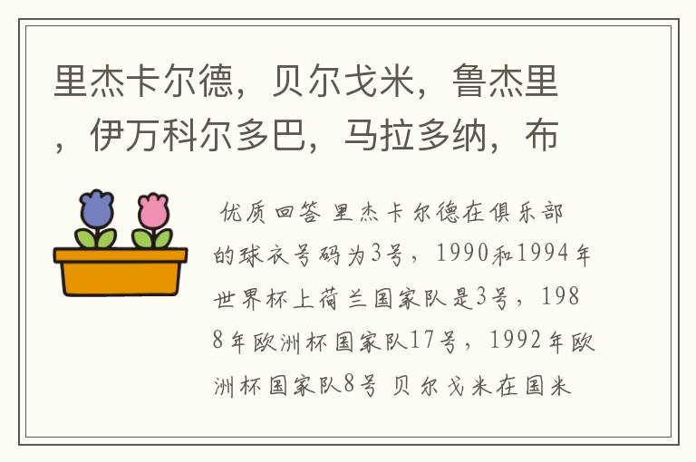 里杰卡尔德，贝尔戈米，鲁杰里，伊万科尔多巴，马拉多纳，布洛林，库佩，克鲁伊夫都穿过什么球衣号码？在