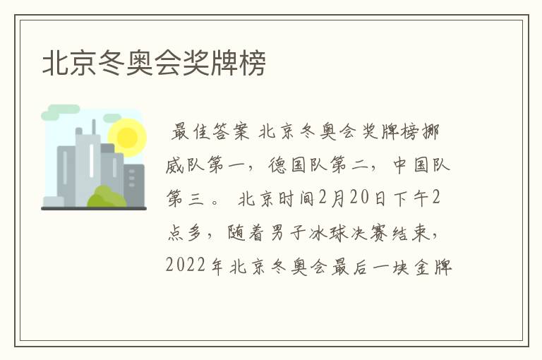 北京冬奥会奖牌榜