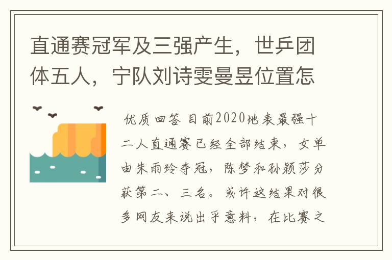 直通赛冠军及三强产生,世乒团体五人,宁队刘诗雯曼昱位置怎排?