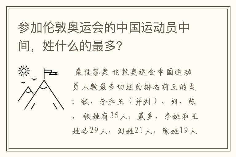 参加伦敦奥运会的中国运动员中间,姓什么的最多?