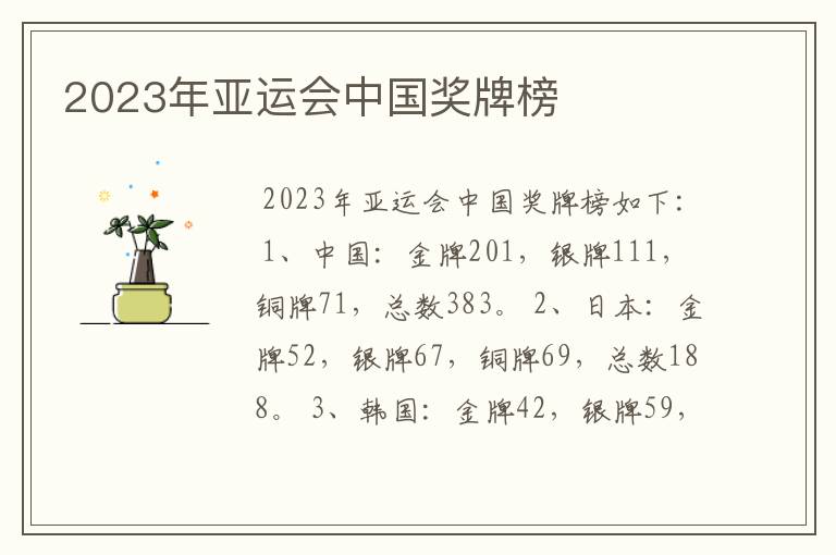 2023年亚运会中国奖牌榜
