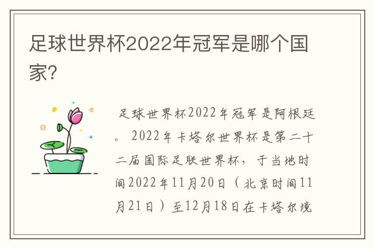 足球世界杯2022年冠军是哪个国家?