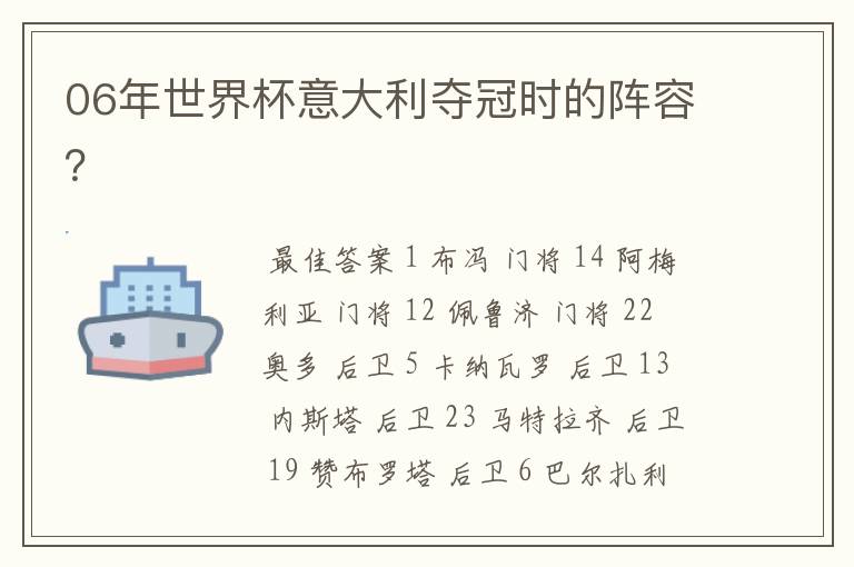 06年世界杯意大利夺冠时的阵容?