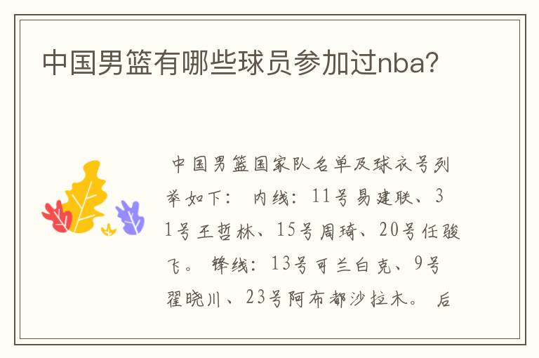 中国男篮有哪些球员参加过nba?