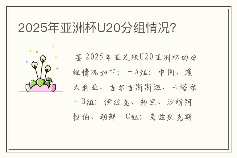 2025年亚洲杯U20分组情况?