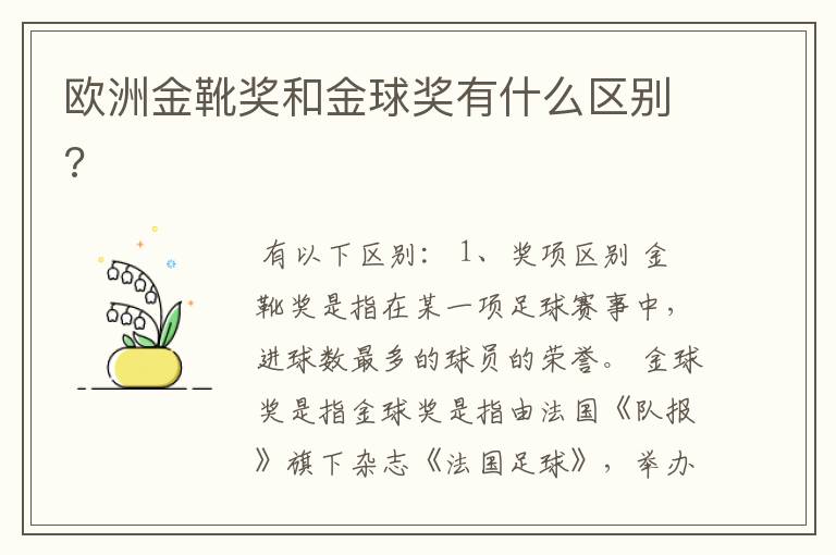 欧洲金靴奖和金球奖有什么区别?