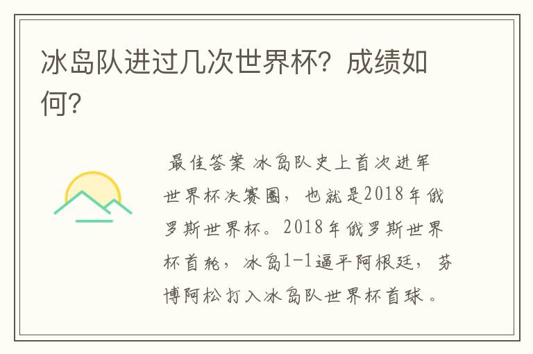 冰岛队进过几次世界杯?成绩如何?