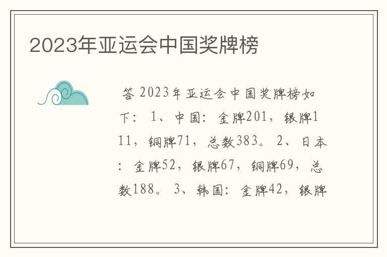 2023年亚运会中国奖牌榜