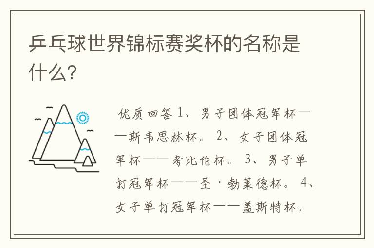 乒乓球世界锦标赛奖杯的名称是什么?