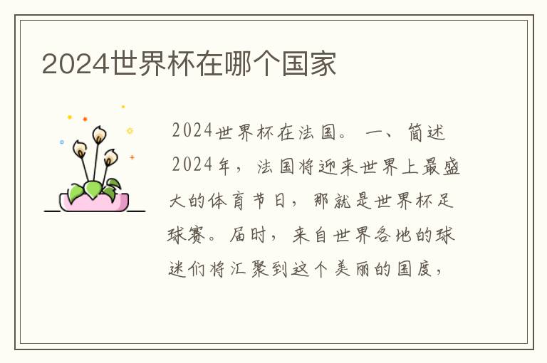 2024世界杯在哪个国家