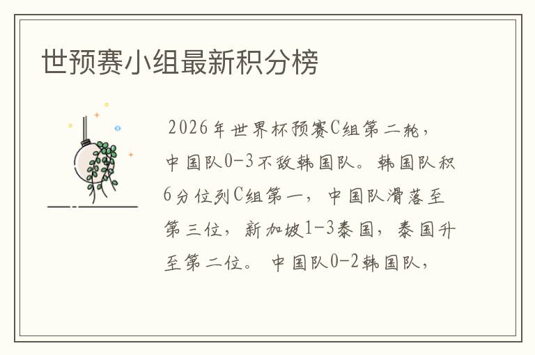 世预赛小组最新积分榜