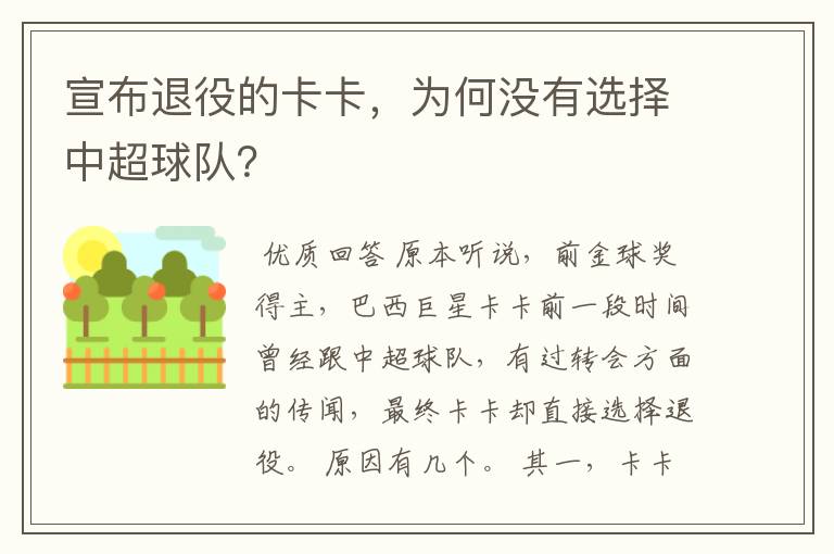 宣布退役的卡卡,为何没有选择中超球队?