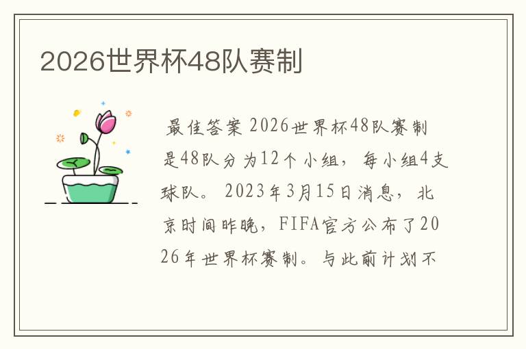2026世界杯48队赛制