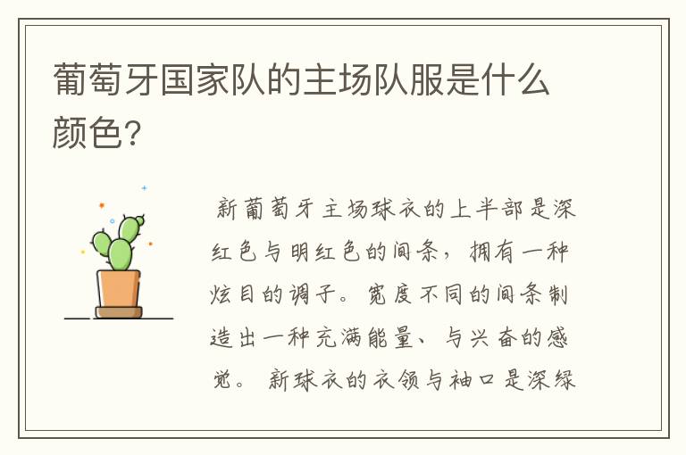 葡萄牙国家队的主场队服是什么颜色?