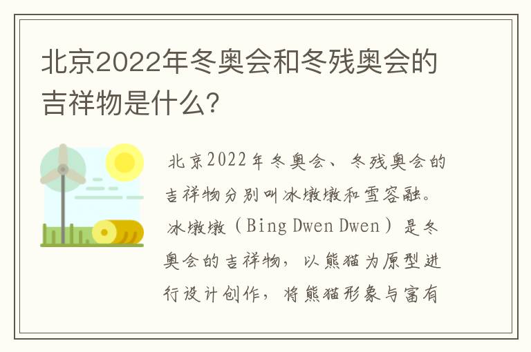 北京2022年冬奥会和冬残奥会的吉祥物是什么?