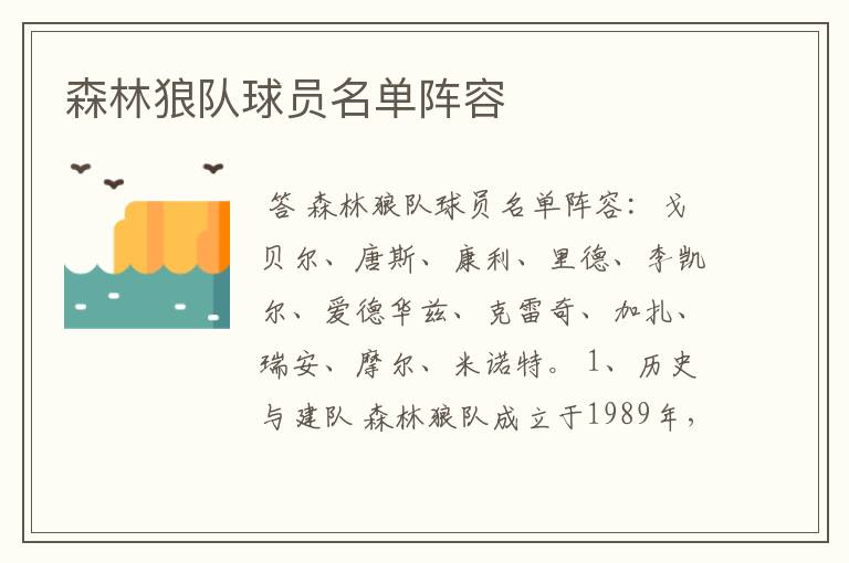 森林狼队球员名单阵容