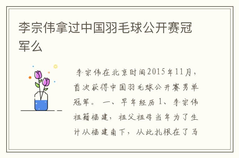 李宗伟拿过中国羽毛球公开赛冠军么
