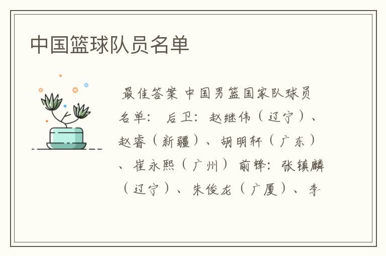 中国篮球队员名单