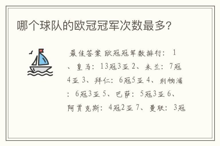 哪个球队的欧冠冠军次数最多?