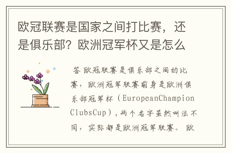 欧冠联赛是国家之间打比赛,还是俱乐部?欧洲冠军杯又是怎么一回事?