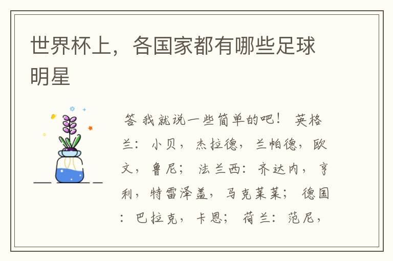 世界杯上,各国家都有哪些足球明星
