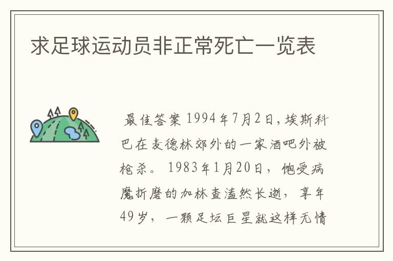 求足球运动员非正常死亡一览表