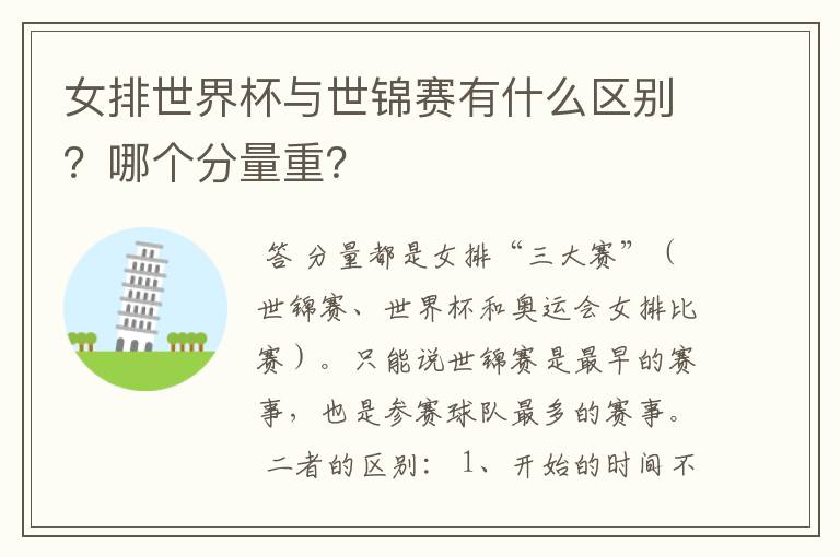 女排世界杯与世锦赛有什么区别?哪个分量重?