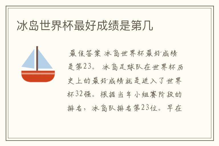 冰岛世界杯最好成绩是第几