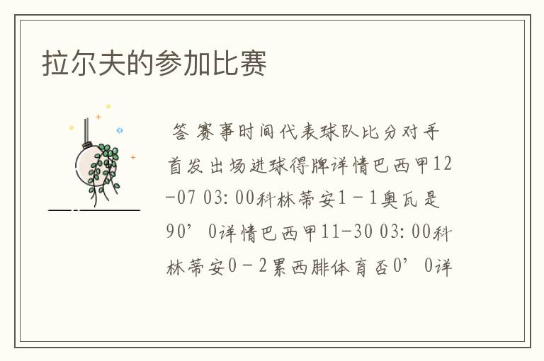 拉尔夫的参加比赛
