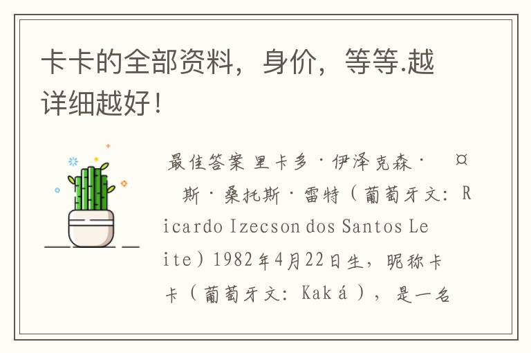 卡卡的全部资料,身价,等等.越详细越好!