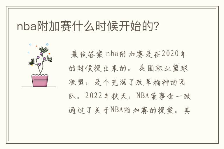 nba附加赛什么时候开始的？