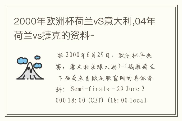 2000年欧洲杯荷兰vS意大利,04年荷兰vs捷克的资料~