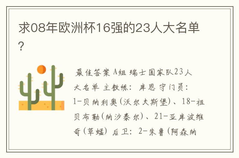 求08年欧洲杯16强的23人大名单?