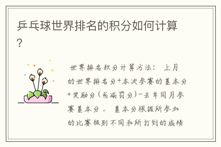 乒乓球世界排名的积分如何计算?