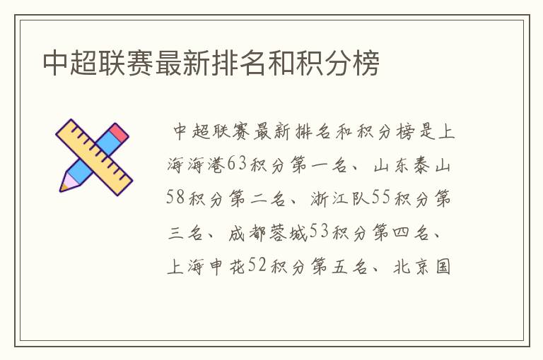 中超联赛最新排名和积分榜