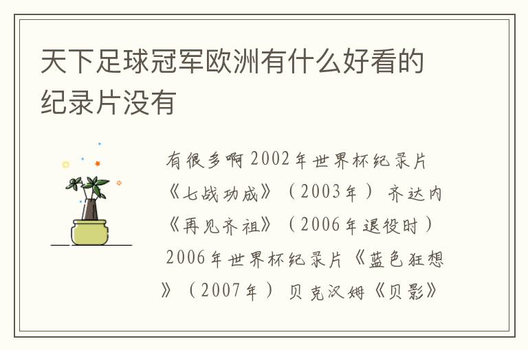 天下足球冠军欧洲有什么好看的纪录片没有