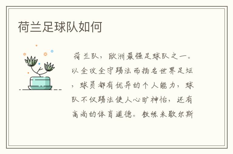 荷兰足球队如何