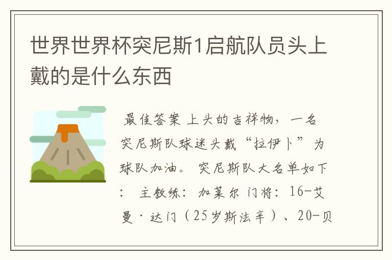 世界世界杯突尼斯1启航队员头上戴的是什么东西